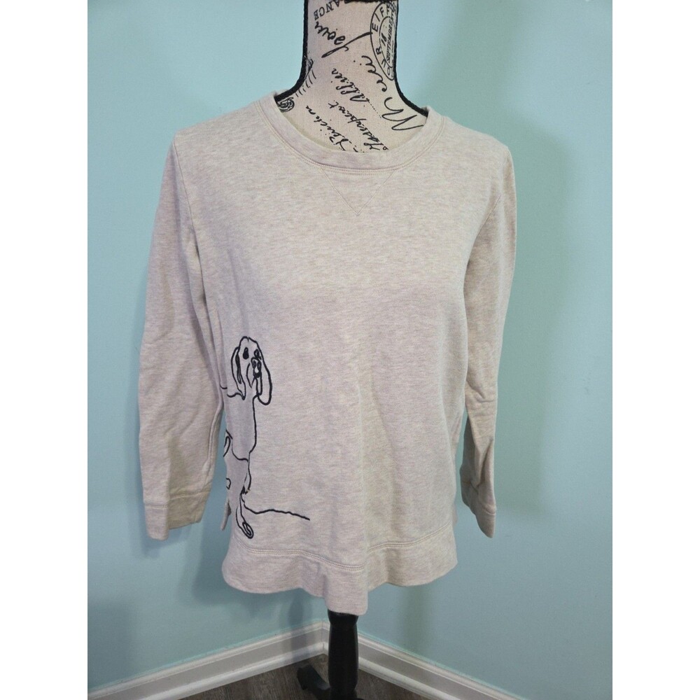 Talbots Womens Sweater large Beige Very Soft Beagle Dog Cozy Warm
